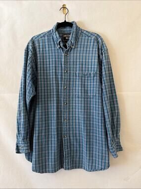 Junction West Blue Plaid Button Down Shirt Men Sz  XL 100% Cotton Western Ranch